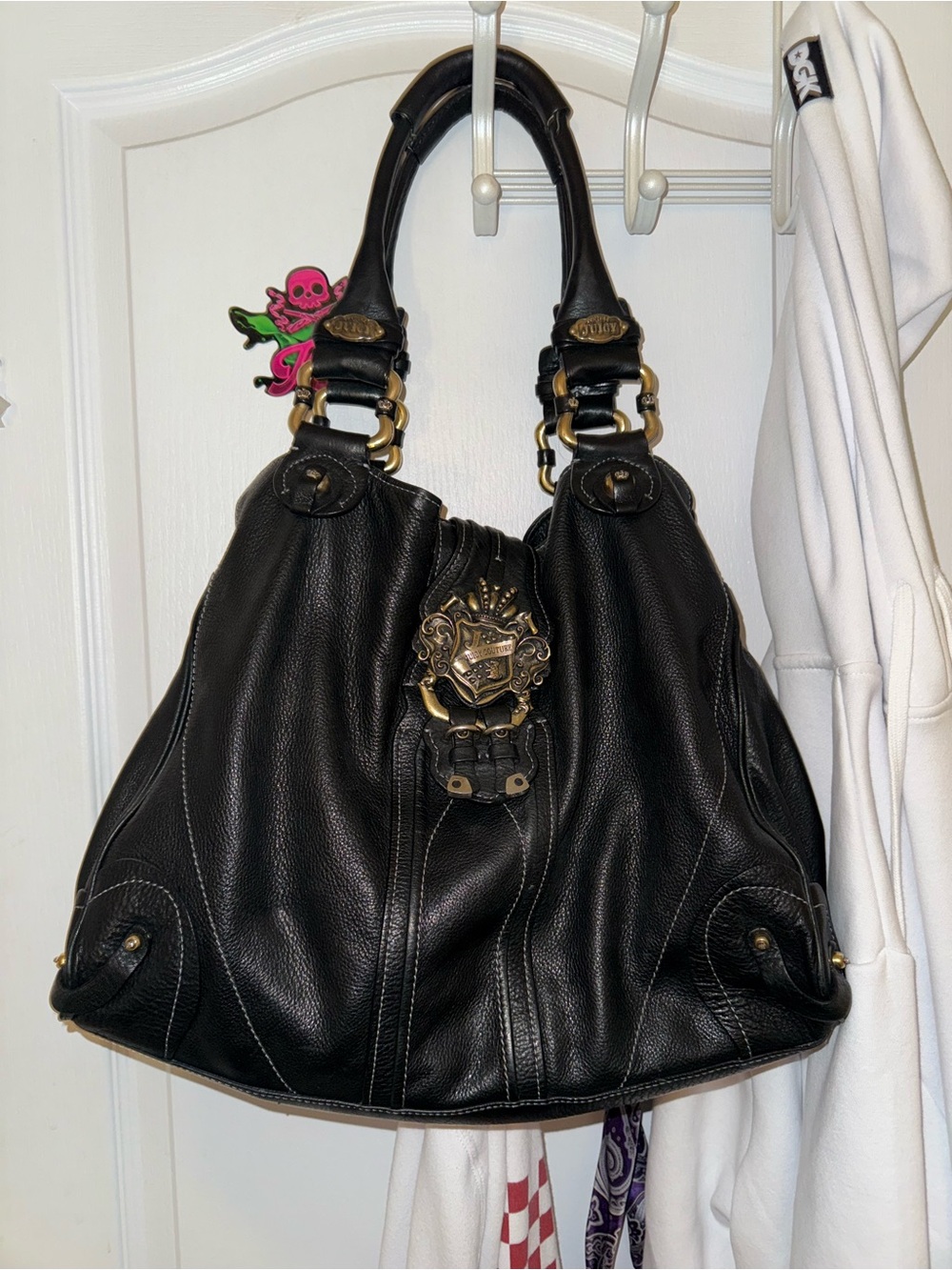 Black Women's Leather Hobo Bag with Decorative Hardware